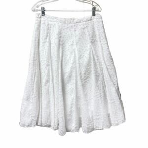 Catherine Malandrino White Textured Clipped Dot A-Line Midi Skirt Bridal EUC 10